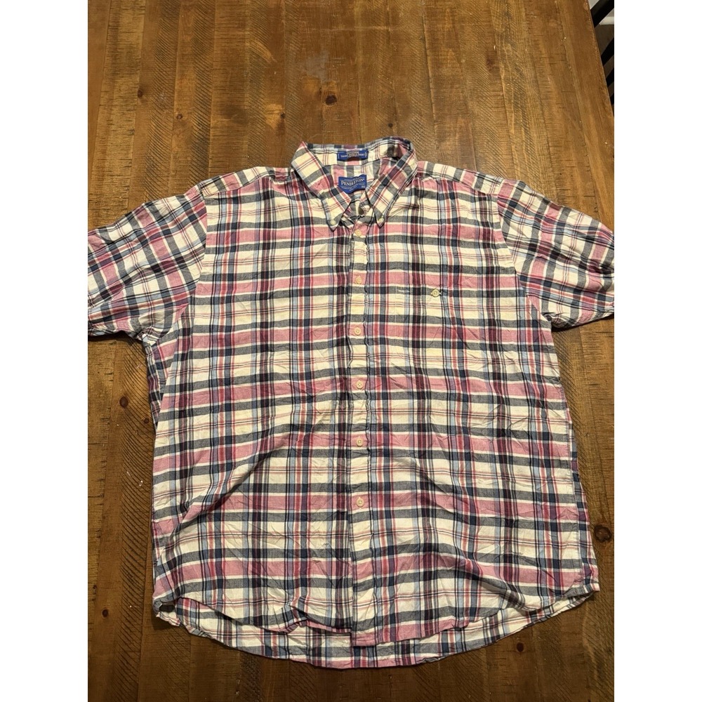 Vtg Pendleton Oceanside Plaid Casual Shirt Men's XXL Short Sleeve Button Up 90's